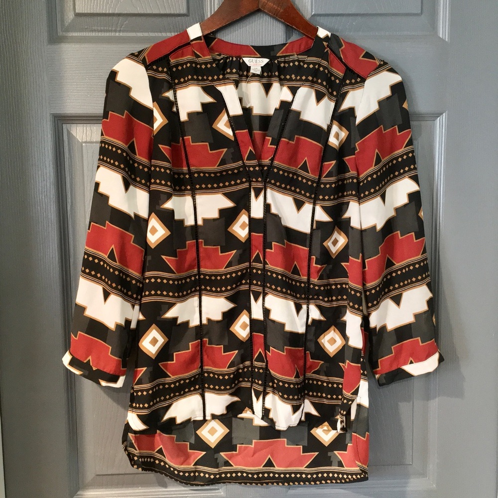 Guess Aztec Print Button Down Blouse Size Small